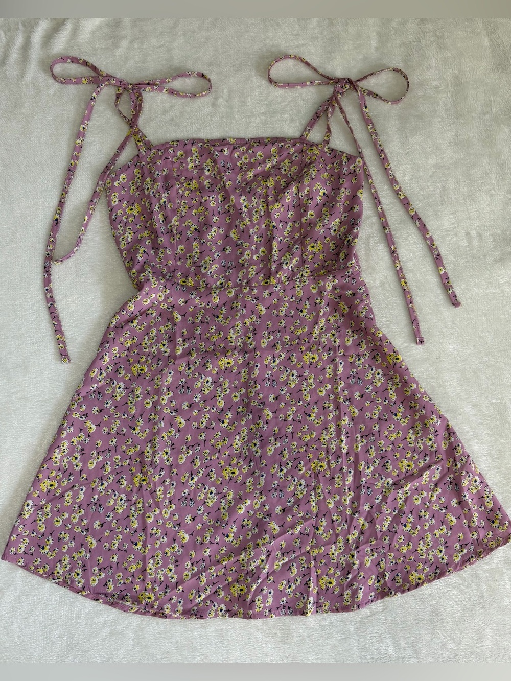 Zaful Mauve Floral Tie-Shoulder Mini Dress